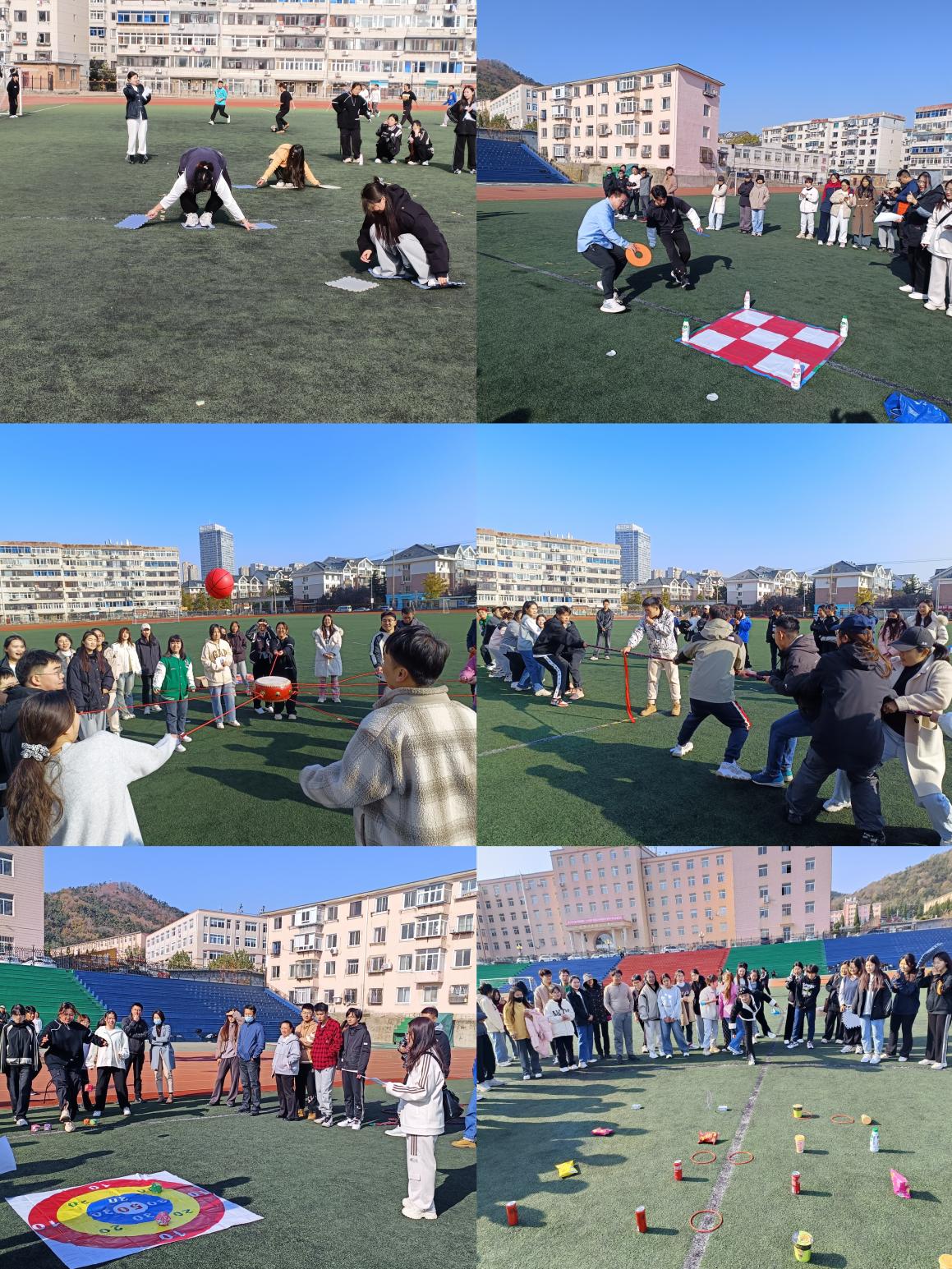 此次趣味运动会设置拔河,接力井字棋,同心鼓运动,摸石头过河,沙包投壶